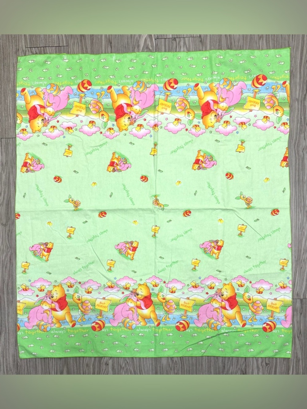 Rare Vintage Disney Winnie the Pooh Piglet Easter‎ Egg Baby Blanket Green 39x42